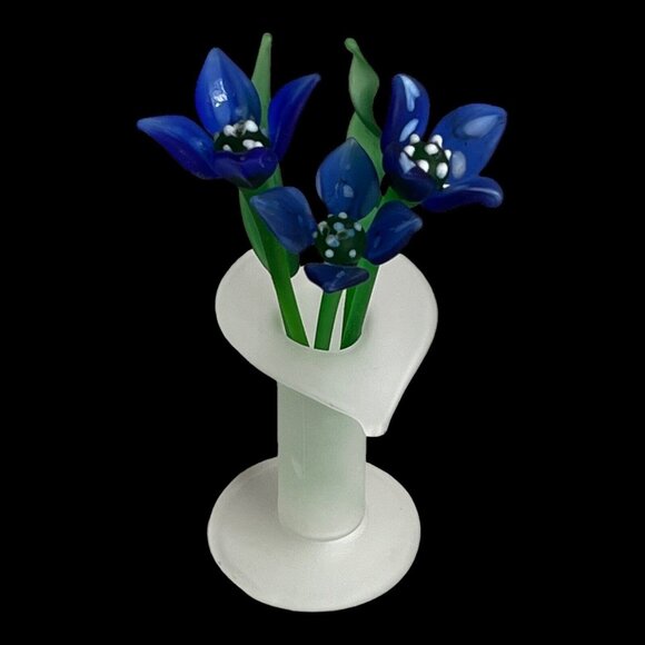 Hand Blown Cobalt Blue Mini Flowers Leaves frosted jack in‎ pulpit vase Murano? - Picture 14 of 14
